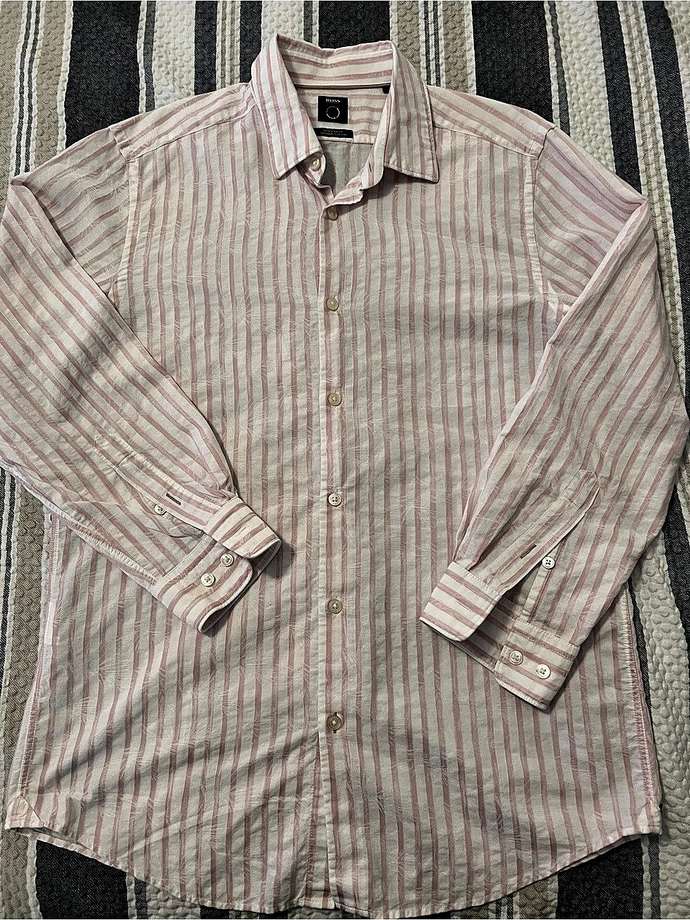 BOSS Regular Fit Organic Cotton Shirt Striped Organic Cotton Shirt in Pink &